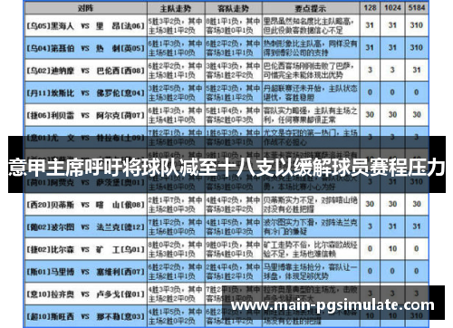 意甲主席呼吁将球队减至十八支以缓解球员赛程压力